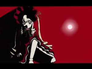 Rating: Safe Score: 0 Tags: 1girl blonde_hair bonnet dress flower full_moon image letterboxed long_hair long_sleeves moon red_dress rose shinku sitting solo very_long_hair User: admin