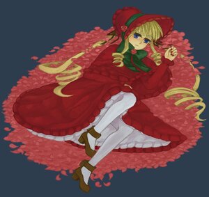 Rating: Safe Score: 0 Tags: 1girl blonde_hair blue_eyes bonnet bow dress drill_hair flower frills full_body hat image long_hair long_sleeves pantyhose red_dress rose shinku shoes solo twintails white_legwear User: admin