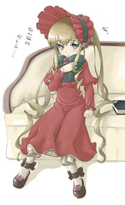 Rating: Safe Score: 0 Tags: 1girl blonde_hair blue_eyes blush bonnet bow bowtie dress frills full_body image long_hair long_sleeves looking_at_viewer red_dress shinku shoes sidelocks sitting solo twintails very_long_hair User: admin