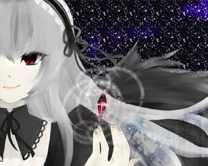 Rating: Safe Score: 0 Tags: 1girl black_ribbon black_wings closed_mouth detached_collar dress flower hairband image long_hair long_sleeves looking_at_viewer red_eyes ribbon silver_hair smile solo star_(sky) suigintou User: admin