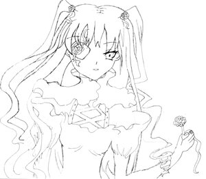 Rating: Safe Score: 0 Tags: 1girl dress flower greyscale hair_ornament image kirakishou lineart long_hair monochrome rose simple_background solo User: admin