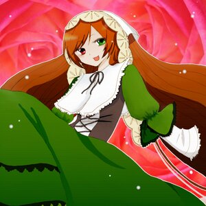Rating: Safe Score: 0 Tags: 1girl bow brown_hair dress frills green_dress green_eyes heterochromia image long_hair long_sleeves looking_at_viewer open_mouth orange_hair red_eyes smile solo suiseiseki very_long_hair User: admin