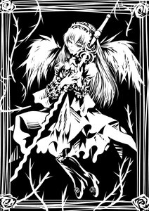 Rating: Safe Score: 0 Tags: 1girl dress flower frills greyscale hairband image lolita_hairband long_hair looking_at_viewer monochrome rose solo suigintou wings User: admin