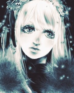 Rating: Safe Score: 0 Tags: 1girl aqua_eyes bangs closed_mouth eyelashes flower hair_ornament image lips looking_at_viewer monochrome pale_skin portrait snowflakes solo suigintou white_hair User: admin