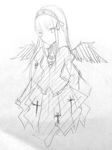 Rating: Safe Score: 0 Tags: 1girl auto_tagged closed_mouth dress eyebrows_visible_through_hair feathered_wings flower greyscale hairband image long_hair long_sleeves looking_at_viewer monochrome ribbon simple_background solo suigintou white_background wings User: admin