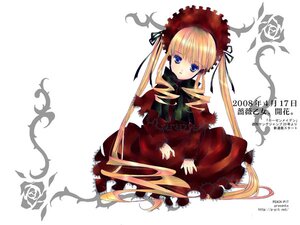 Rating: Safe Score: 0 Tags: 1girl blonde_hair blue_eyes bonnet bow bowtie dress drill_hair flower green_bow image long_hair long_sleeves looking_at_viewer red_dress rose shinku simple_background sitting solo twintails very_long_hair white_background User: admin