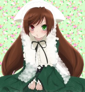 Rating: Safe Score: 0 Tags: 1girl blush brown_hair dress flower frills green_dress green_eyes hat head_scarf heterochromia image long_hair long_sleeves looking_at_viewer red_eyes solo suiseiseki very_long_hair User: admin