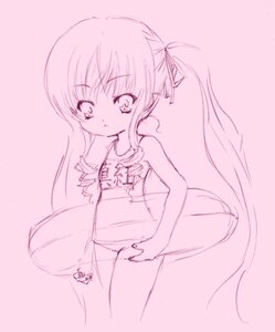 Rating: Safe Score: 0 Tags: 1girl hair_ribbon image long_hair monochrome pink_background pink_theme ribbon shinku sketch solo striped User: admin