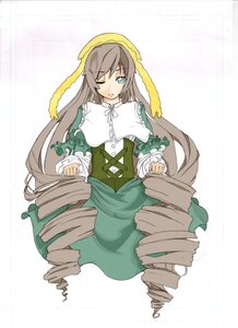 Rating: Safe Score: 0 Tags: 1girl brown_hair dress drill_hair frills green_dress green_eyes image long_hair long_sleeves one_eye_closed ribbon ringlets solo suiseiseki twin_drills very_long_hair watering_can User: admin