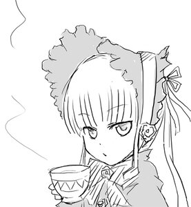 Rating: Safe Score: 0 Tags: 1girl bangs bonnet cup dress flower greyscale hair_ribbon holding holding_cup image long_hair long_sleeves looking_at_viewer monochrome ribbon rose shinku sidelocks simple_background solo suigintou teacup upper_body white_background User: admin