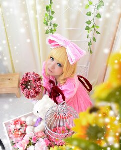 Rating: Safe Score: 0 Tags: 1girl bangs blonde_hair blue_eyes bouquet bow dress flower hair_bow hinaichigo indoors lips looking_at_viewer pink_bow pink_dress pink_flower pink_rose plant potted_plant rose solo User: admin