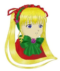 Rating: Safe Score: 0 Tags: 1girl blonde_hair blue_eyes bow bowtie dress green_bow green_neckwear image long_hair looking_at_viewer red_dress shinku simple_background solo twintails white_background User: admin
