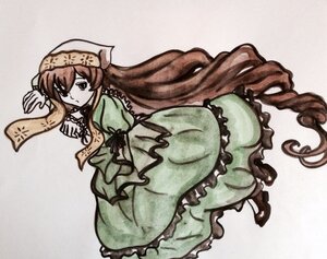 Rating: Safe Score: 0 Tags: 1girl brown_hair dress frills full_body green_dress image long_hair long_sleeves puffy_sleeves solo suiseiseki very_long_hair User: admin