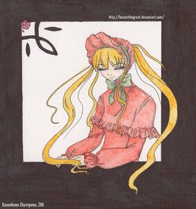 Rating: Safe Score: 0 Tags: 1girl blonde_hair bonnet bow bowtie dress frills full_body image long_hair long_sleeves photo red_dress shinku simple_background sitting solo traditional_media twintails very_long_hair white_background User: admin