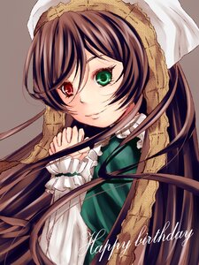 Rating: Safe Score: 0 Tags: 1girl brown_hair dress frills green_dress green_eyes hat head_scarf heterochromia image long_hair long_sleeves looking_at_viewer red_eyes simple_background solo suiseiseki very_long_hair User: admin