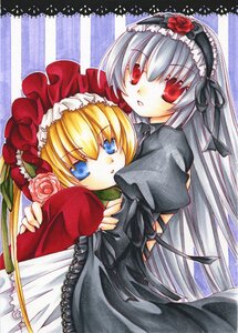 Rating: Safe Score: 0 Tags: 2girls blonde_hair blue_eyes dress flower frills hairband hug image lolita_fashion long_hair long_sleeves looking_at_viewer marker_(medium) multiple_girls pair red_eyes red_flower red_rose rose shinku silver_hair suigintou traditional_media wings User: admin