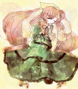 Rating: Safe Score: 0 Tags: 1girl closed_eyes dress drill_hair frills green_dress hat image long_hair long_sleeves solo suiseiseki very_long_hair User: admin