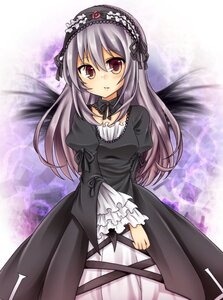 Rating: Safe Score: 0 Tags: 1girl black_dress black_wings dress flower frills hairband image juliet_sleeves lolita_hairband long_hair long_sleeves looking_at_viewer pink_eyes puffy_sleeves silver_hair solo suigintou wings User: admin