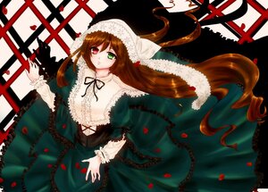 Rating: Safe Score: 0 Tags: 1girl brown_hair dress frills green_dress green_eyes heterochromia image long_hair long_sleeves looking_at_viewer petals red_eyes rose_petals solo suiseiseki twintails very_long_hair User: admin