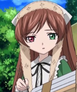 Rating: Safe Score: 0 Tags: 1girl blurry blurry_background blurry_foreground brown_hair day depth_of_field dress frills green_eyes head_scarf heterochromia image long_hair long_sleeves looking_at_viewer outdoors red_eyes sky solo suiseiseki tree watering_can User: admin