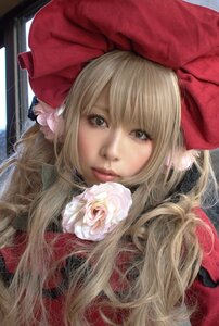 Rating: Safe Score: 0 Tags: 1girl blonde_hair bow flower hair_bow lips long_hair looking_at_viewer pink_rose realistic rose shinku solo white_flower white_rose User: admin