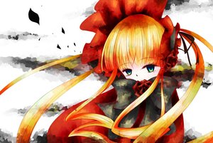 Rating: Safe Score: 0 Tags: 1girl blonde_hair blue_eyes bonnet bow bowtie dress image long_hair long_sleeves looking_at_viewer moon petals red_dress shinku solo twintails very_long_hair User: admin