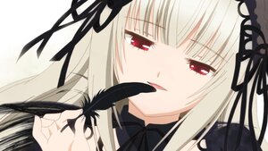 Rating: Safe Score: 0 Tags: 1girl bangs black_ribbon black_wings detached_collar dress eyebrows_visible_through_hair face feathers flower hairband image long_hair looking_at_viewer red_eyes ribbon rose silver_hair simple_background smile solo suigintou User: admin