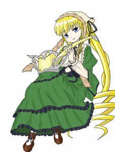 Rating: Safe Score: 0 Tags: 1girl blonde_hair blue_eyes bonnet brown_footwear costume_switch dress frills full_body green_dress image long_hair long_sleeves shinku solo very_long_hair User: admin