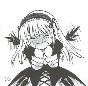 Rating: Safe Score: 0 Tags: 1girl blush dress greyscale hairband image lolita_hairband long_hair long_sleeves monochrome open_mouth simple_background solo suigintou white_background wings User: admin