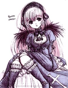 Rating: Safe Score: 0 Tags: 1girl auto_tagged dress frills gothic_lolita hairband image lolita_fashion lolita_hairband long_hair long_sleeves looking_at_viewer monochrome puffy_sleeves sitting sketch solo suigintou User: admin