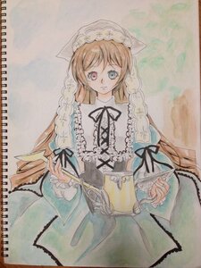 Rating: Safe Score: 0 Tags: 1girl black_ribbon brown_hair dress frills heterochromia image long_hair long_sleeves looking_at_viewer red_eyes ribbon simple_background solo suiseiseki traditional_media very_long_hair watercolor_(medium) User: admin