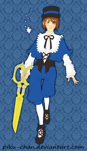 Rating: Safe Score: 0 Tags: blue_background brown_hair capelet full_body green_eyes hat heterochromia image long_sleeves pants red_eyes shoes short_hair solo souseiseki standing sword top_hat weapon User: admin