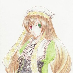 Rating: Safe Score: 0 Tags: 1girl brown_hair dress frills green_dress green_eyes head_scarf heterochromia image long_hair long_sleeves looking_at_viewer red_eyes simple_background solo suiseiseki traditional_media upper_body very_long_hair User: admin