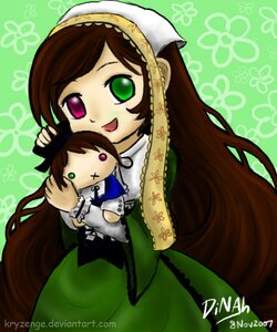 Rating: Safe Score: 0 Tags: 1girl artist_name brown_hair character_doll doll dress green_background green_dress green_eyes head_scarf heterochromia image long_hair long_sleeves looking_at_viewer open_mouth red_eyes smile solo suiseiseki very_long_hair User: admin