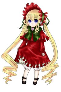 Rating: Safe Score: 0 Tags: 1girl blonde_hair bloomers blue_eyes bonnet bow bowtie dress drill_hair full_body green_bow long_hair long_sleeves looking_at_viewer red_dress shinku shoes simple_background solo standing twintails underwear very_long_hair white_background User: admin