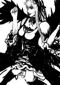Rating: Safe Score: 0 Tags: 1girl bare_shoulders black_wings dress feathered_wings greyscale image long_hair monochrome solo suigintou wings User: admin