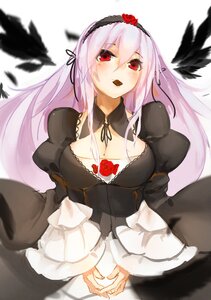 Rating: Safe Score: 0 Tags: 1girl blurry blush breasts cleavage depth_of_field dress feathers flower hairband image juliet_sleeves lolita_fashion lolita_hairband long_hair long_sleeves looking_at_viewer puffy_sleeves red_eyes red_flower red_rose rose solo suigintou User: admin