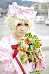Rating: Safe Score: 0 Tags: 1girl blonde_hair blurry blurry_background bouquet bow day depth_of_field flower hat hinaichigo lips looking_at_viewer outdoors photo realistic ribbon short_hair solo strawberry striped upper_body User: admin