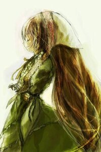 Rating: Safe Score: 0 Tags: 1girl brown_hair closed_mouth dress frills green_dress image long_hair long_sleeves profile smile solo suiseiseki very_long_hair User: admin