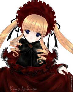 Rating: Safe Score: 0 Tags: 1girl blonde_hair blue_eyes blush bonnet bow bowtie dress drill_hair flower image long_hair long_sleeves looking_at_viewer red_dress rose shinku simple_background smile solo twin_drills twintails white_background User: admin