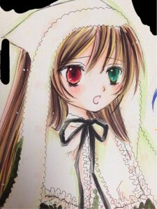 Rating: Safe Score: 0 Tags: 1girl black_ribbon blush brown_hair frills green_eyes heterochromia image long_hair looking_at_viewer marker_(medium) neck_ribbon open_mouth red_eyes ribbon solo suiseiseki traditional_media upper_body User: admin