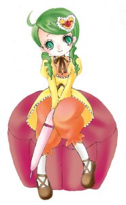 Rating: Safe Score: 0 Tags: 1girl ahoge bow dress drill_hair flower frills full_body green_eyes green_hair hair_ornament image kanaria shoes sitting smile solo twin_drills User: admin