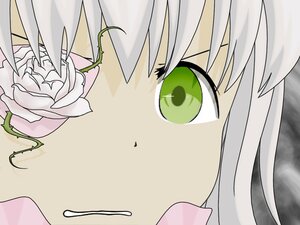 Rating: Safe Score: 0 Tags: 1girl close-up eyepatch face flower green_eyes gununu hair_between_eyes image kirakishou leaf looking_at_viewer plant rozen_maiden solo white_flower User: admin