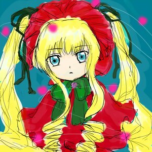 Rating: Safe Score: 0 Tags: 1girl blonde_hair blue_eyes bonnet bow bowtie dress flower green_bow image long_hair long_sleeves looking_at_viewer red_dress rose shinku sidelocks solo twintails upper_body User: admin