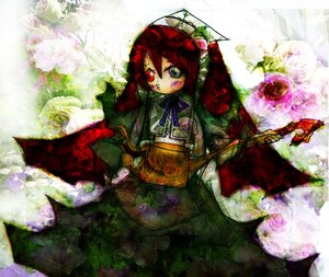 Rating: Safe Score: 0 Tags: 1girl dress flower heterochromia image long_hair long_sleeves red_eyes solo suiseiseki twintails very_long_hair wings User: admin