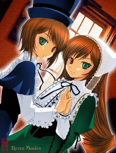 Rating: Safe Score: 0 Tags: 2girls brown_hair dress frills green_eyes hat head_scarf heterochromia image long_hair long_sleeves looking_at_viewer multiple_girls open_mouth pair red_eyes short_hair siblings sisters smile souseiseki suiseiseki top_hat twins very_long_hair User: admin