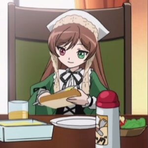 Rating: Safe Score: 0 Tags: 1girl blurry blurry_background blurry_foreground brown_hair chair depth_of_field dress figure food frills green_eyes heterochromia image indoors long_hair long_sleeves looking_at_viewer motion_blur photo plate pov red_eyes smile solo suiseiseki table User: admin