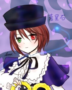 Rating: Safe Score: 0 Tags: 1girl brown_hair dress green_eyes hat heterochromia image long_sleeves looking_at_viewer petals red_eyes ribbon short_hair solo souseiseki suiseiseki User: admin