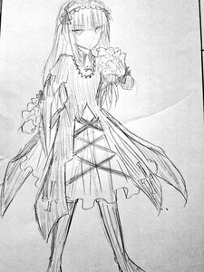 Rating: Safe Score: 0 Tags: 1girl bangs dress flower frills greyscale hairband image long_hair long_sleeves monochrome solo suigintou User: admin