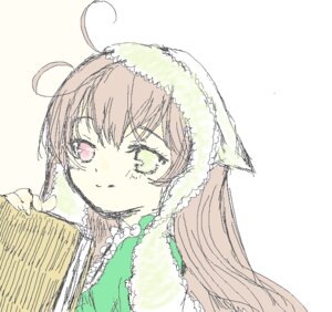 Rating: Safe Score: 0 Tags: 1girl ahoge bangs brown_hair closed_mouth eyebrows_visible_through_hair fur_trim green_eyes holding image long_hair simple_background smile solo suiseiseki upper_body white_background User: admin
